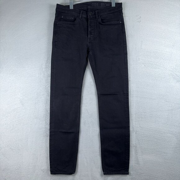 COS Tapered Leg Jeans Mid Rise Skinny Fit Button Fly Womens Black Size 30/32 - Picture 1 of 12